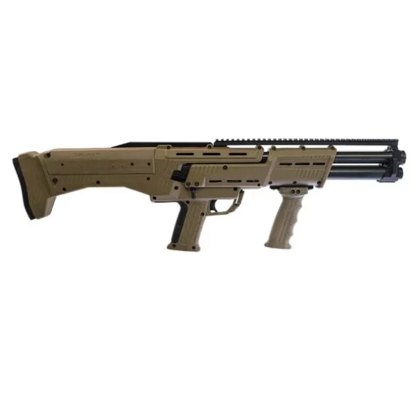 Standard Manufacturing DP-12 Pump Shotgun - FDE | 12ga | 18 7/8" Double Barrel | 14rd | Ambidextrous safety and slide release